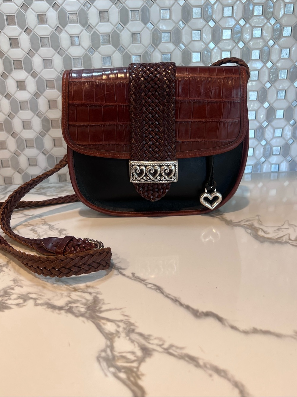 Vintage Brighton Crossbody Bag Cheryl Croc Embossed Leather Western Casual 90s
